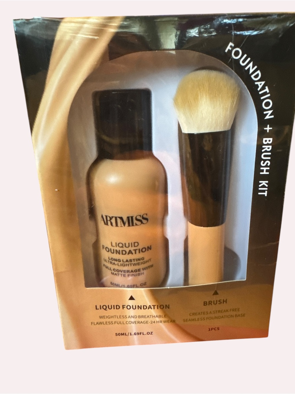 Artmiss Liquid Foundation + Makeup Brush Kit Full Coverage Matte Finish 50ml New